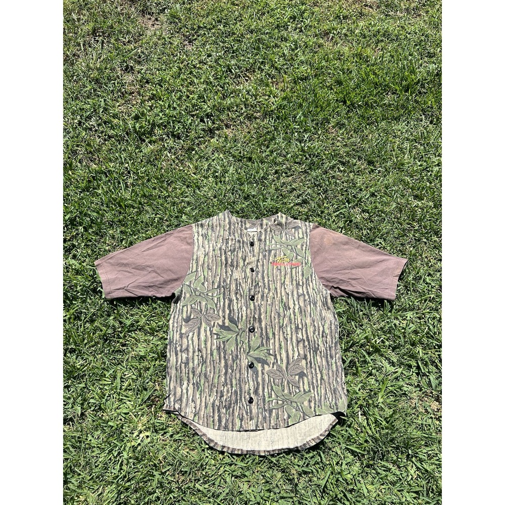 Vtg 90's Team Real Tree Camouflage Baseball Jersey Mens Size L